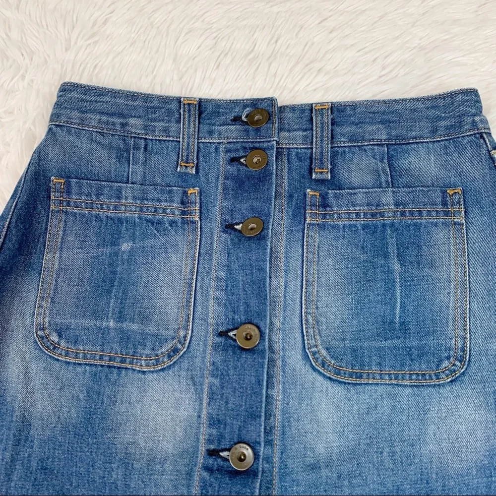 Rag &‎ bone Santa Cruz denim pencil skirt button front released raw hem